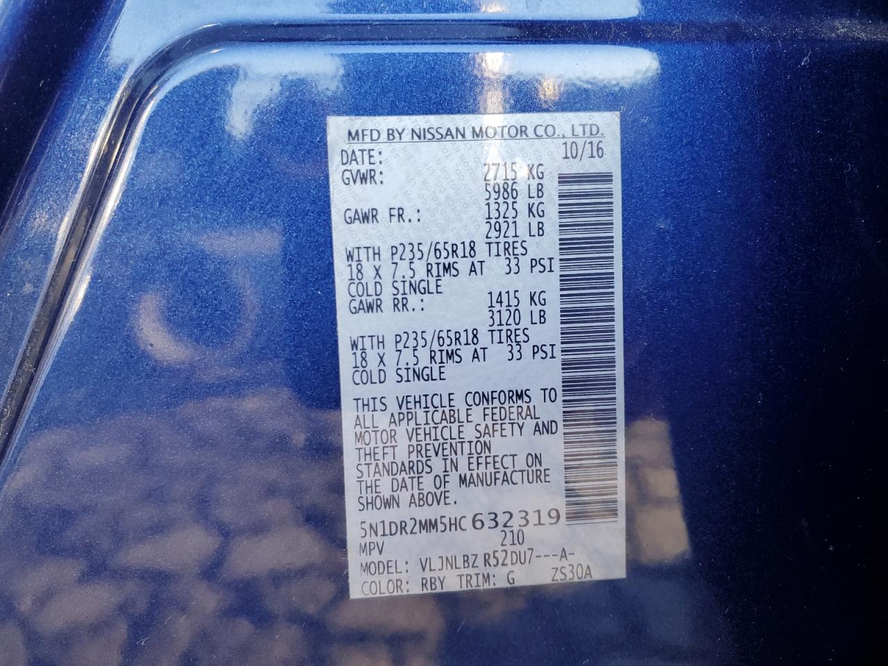 5N1DR2MM5HC632319 NISSAN PATHFINDER 2017