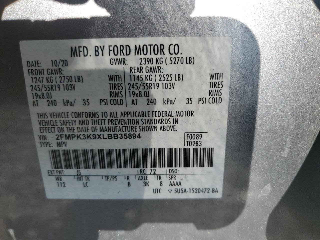 2FMPK3K9XLBB35894 FORD EDGE 2020
