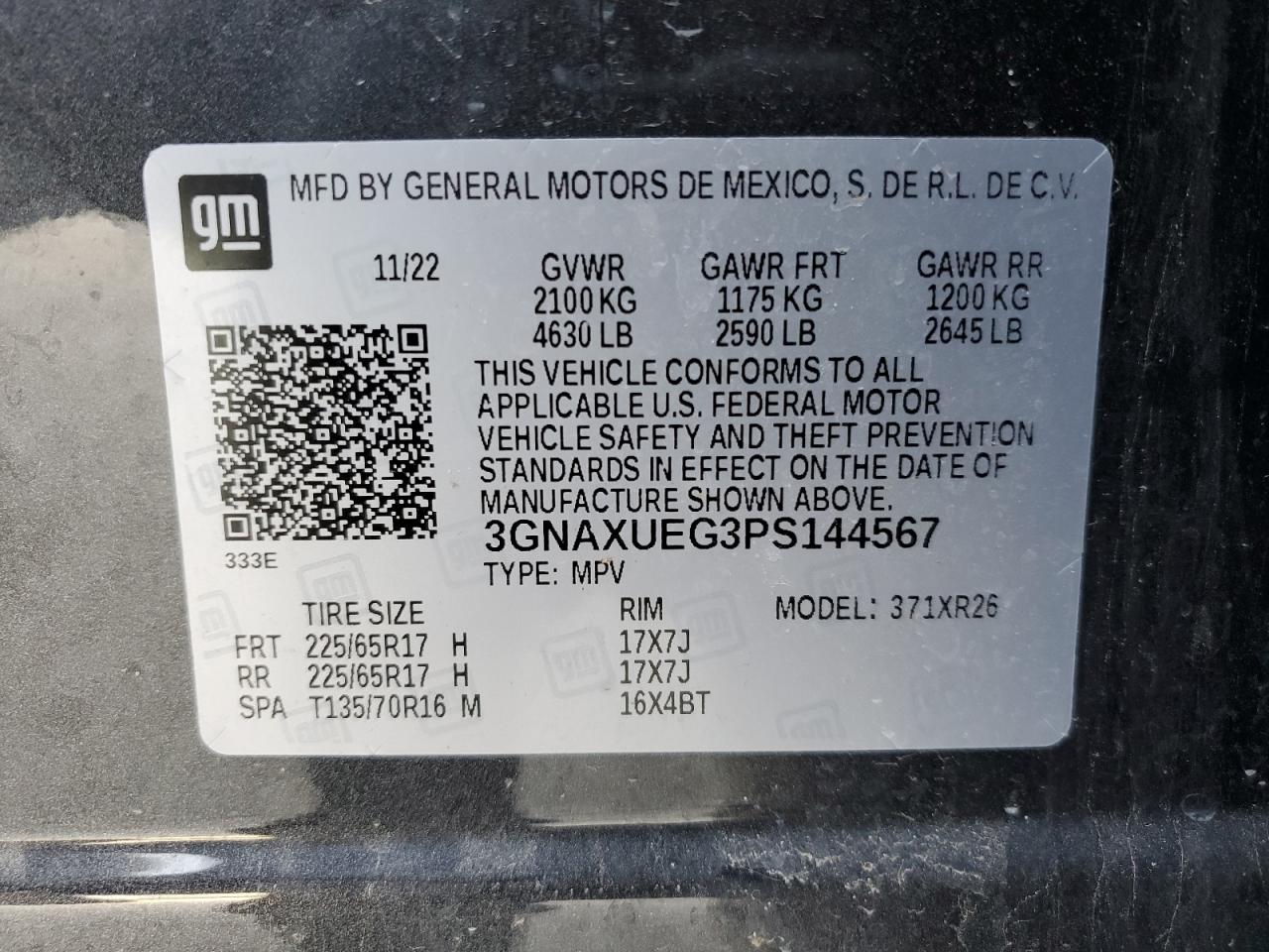 3GNAXUEG3PS144567 CHEVROLET EQUINOX 2023