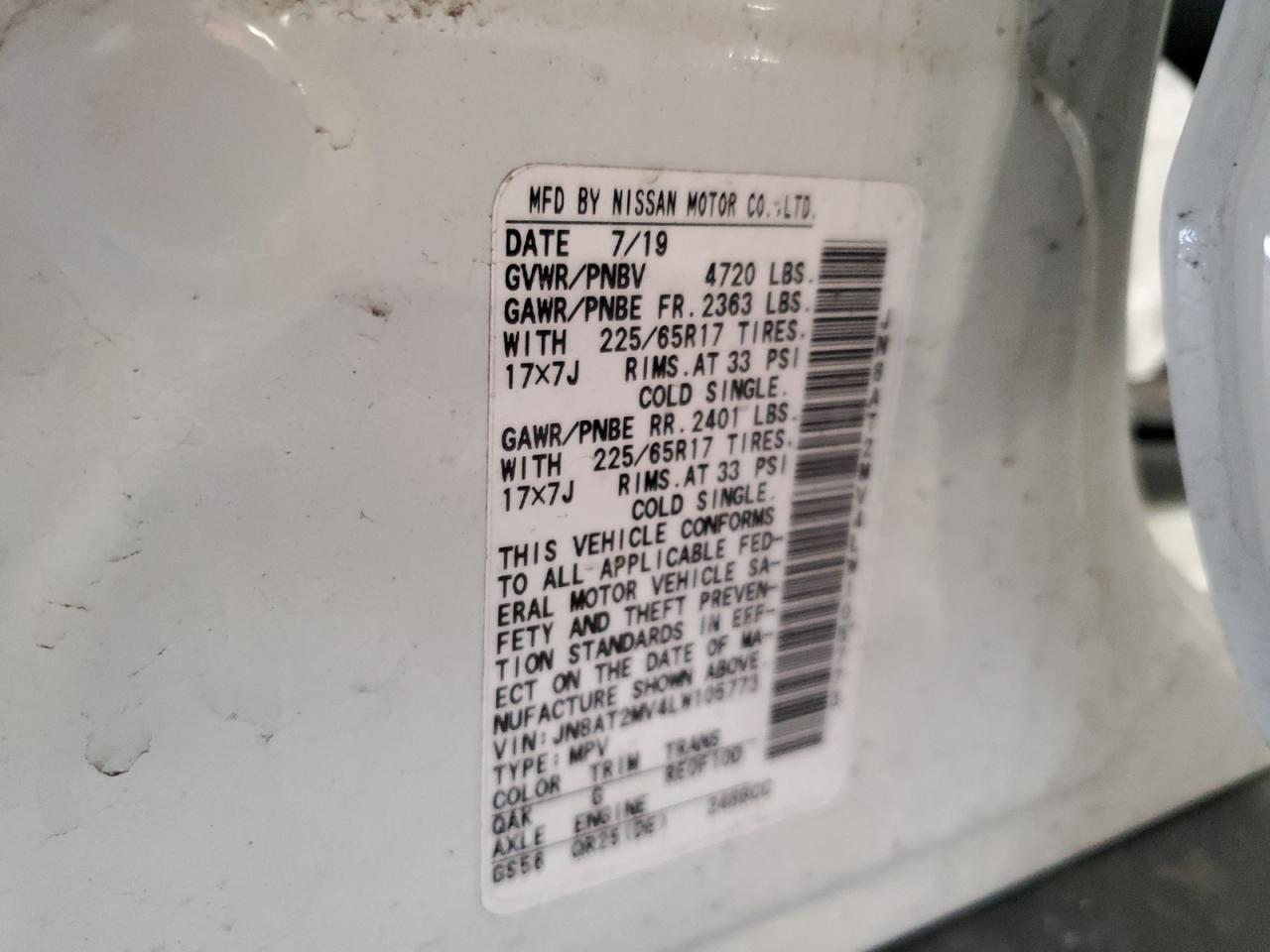JN8AT2MV4LW105773 NISSAN ROGUE 2020