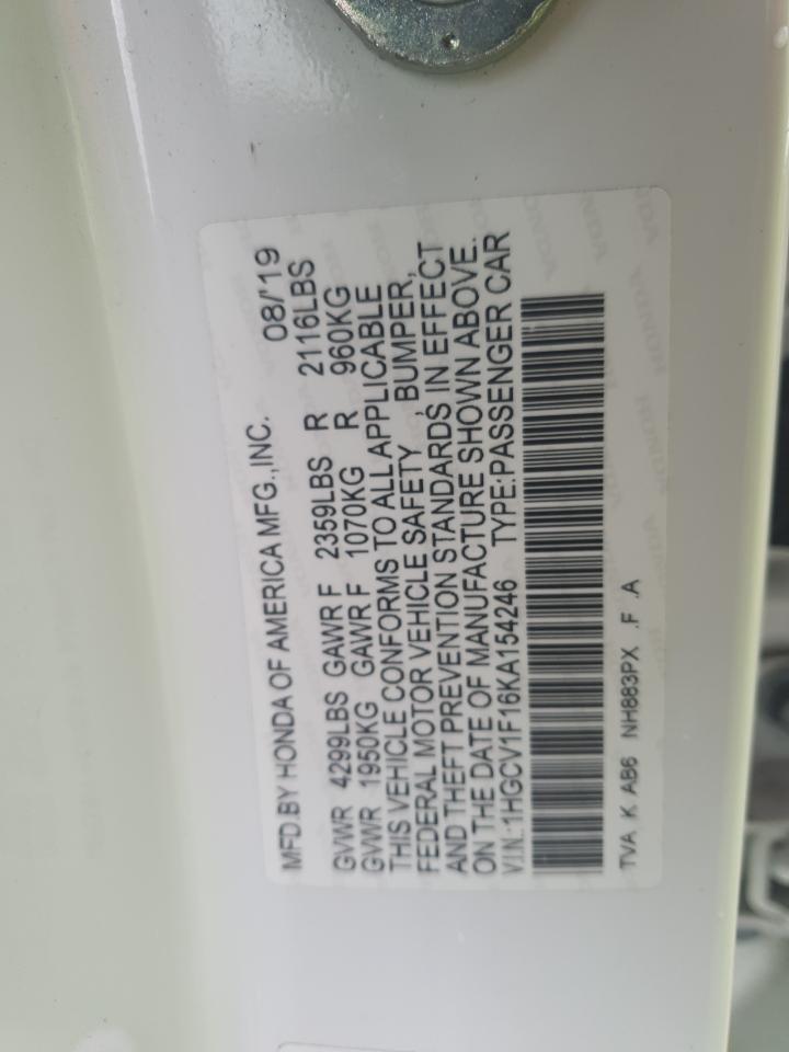 1HGCV1F16KA154246 HONDA ACCORD 2019
