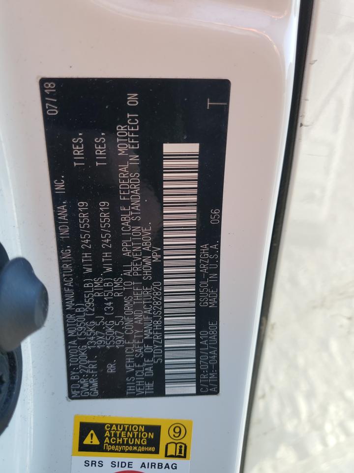 5TDYZRFH8JS282820 TOYOTA HIGHLANDER 2018