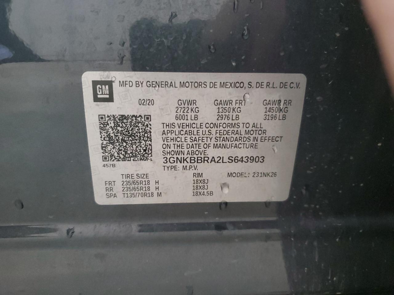3GNKBBRA2LS643903 CHEVROLET BLAZER 2020