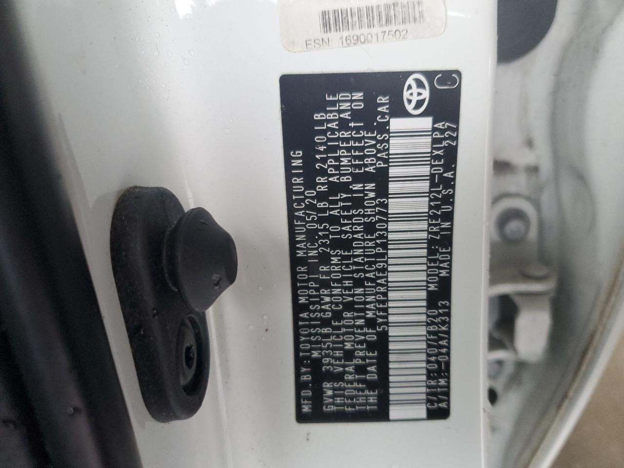 5YFEPRAE9LP130773 TOYOTA COROLLA 2020