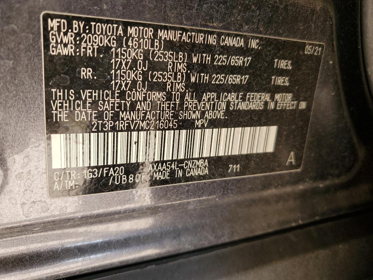 2T3P1RFV7MC216045 TOYOTA RAV4 2021