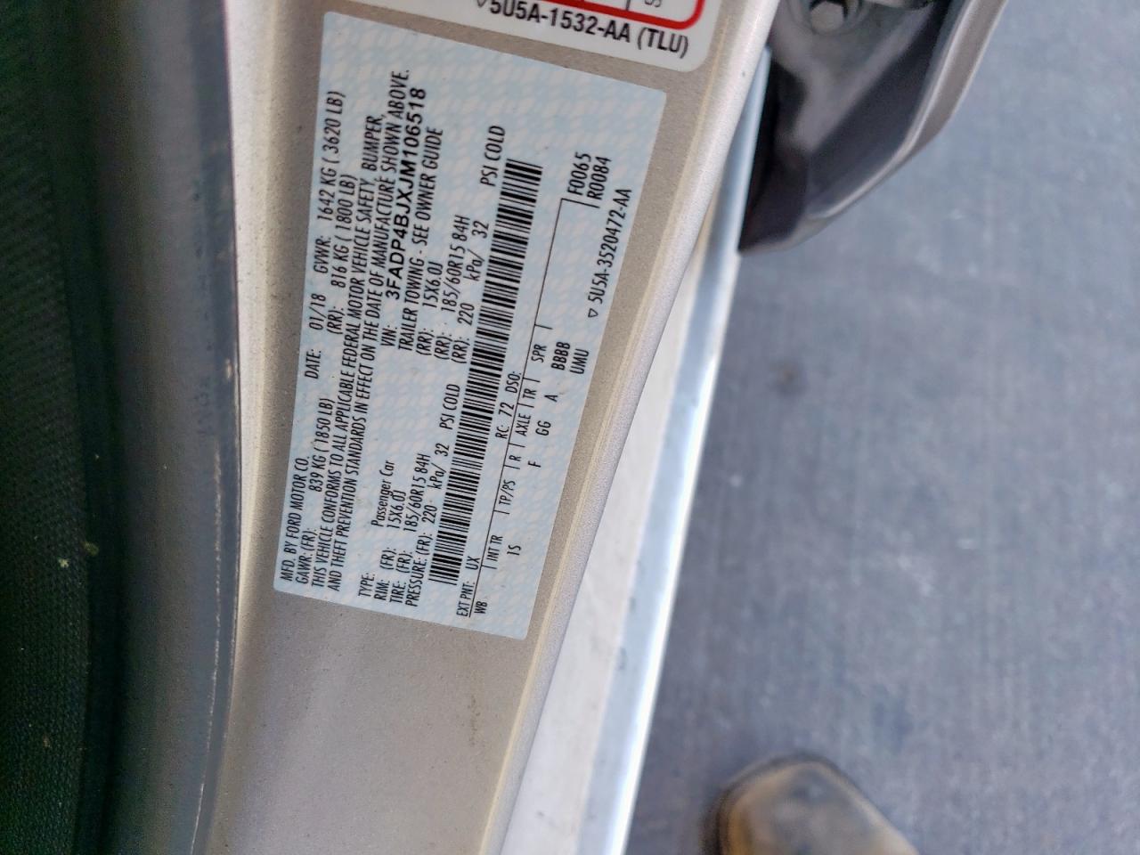 3FADP4BJXJM106518 FORD FIESTA 2018
