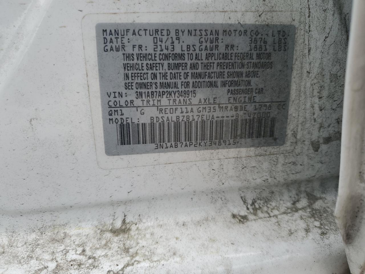 3N1AB7AP2KY348915 NISSAN SENTRA 2019