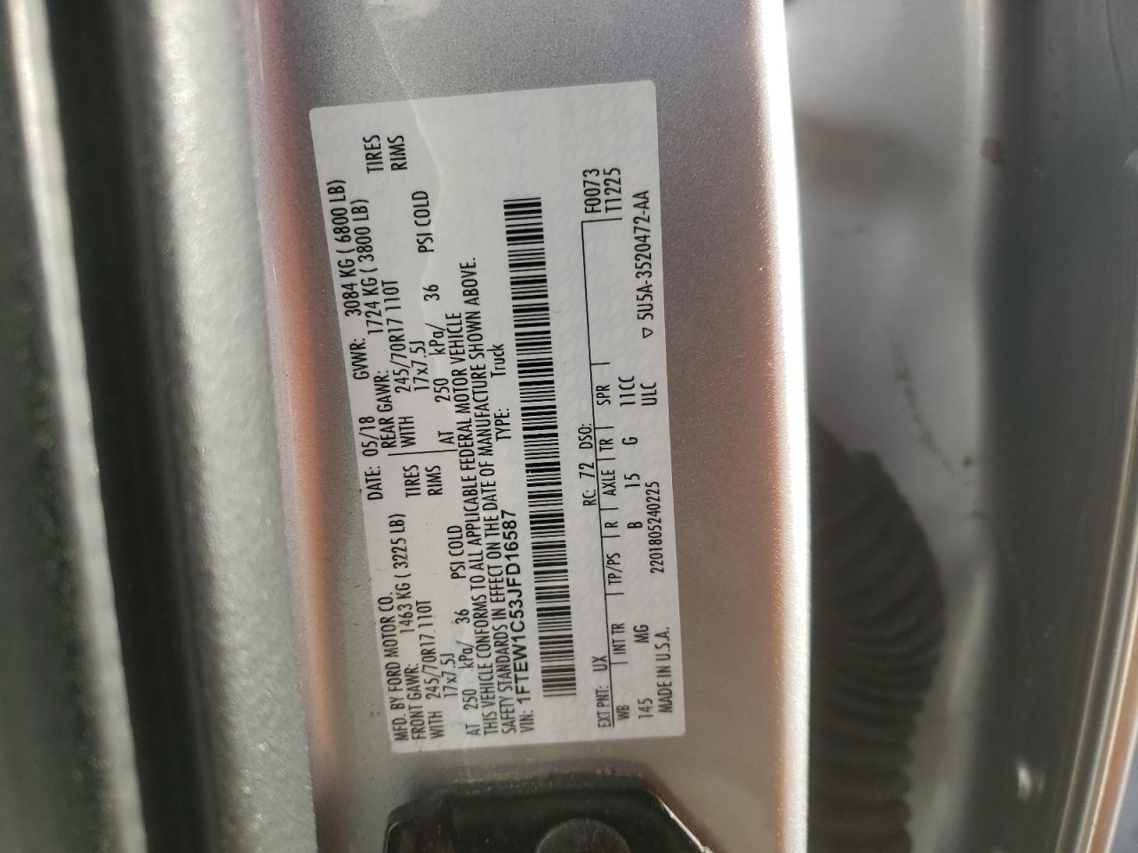 1FTEW1C53JFD16587 FORD F-150 2018