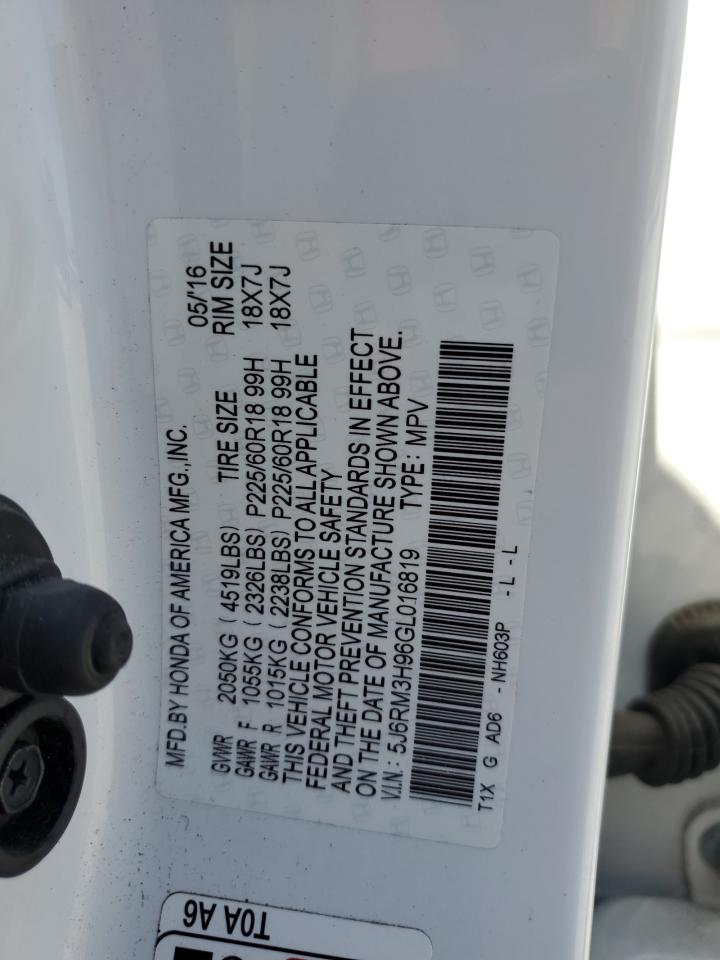 5J6RM3H96GL016819 HONDA CRV 2016