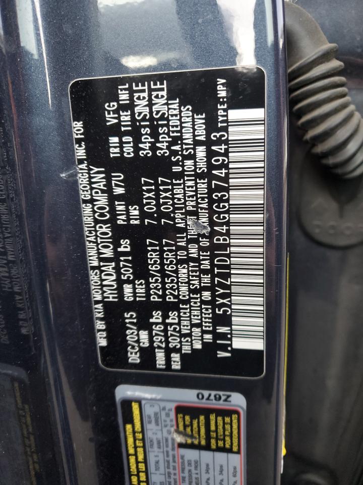 5xyztdlb4gg374943 5XYZTDLB4GG374943 2016 Hyundai Santa Fe Sport