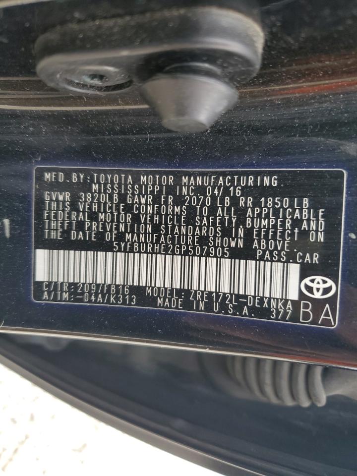 5YFBURHE2GP507905 TOYOTA COROLLA 2016