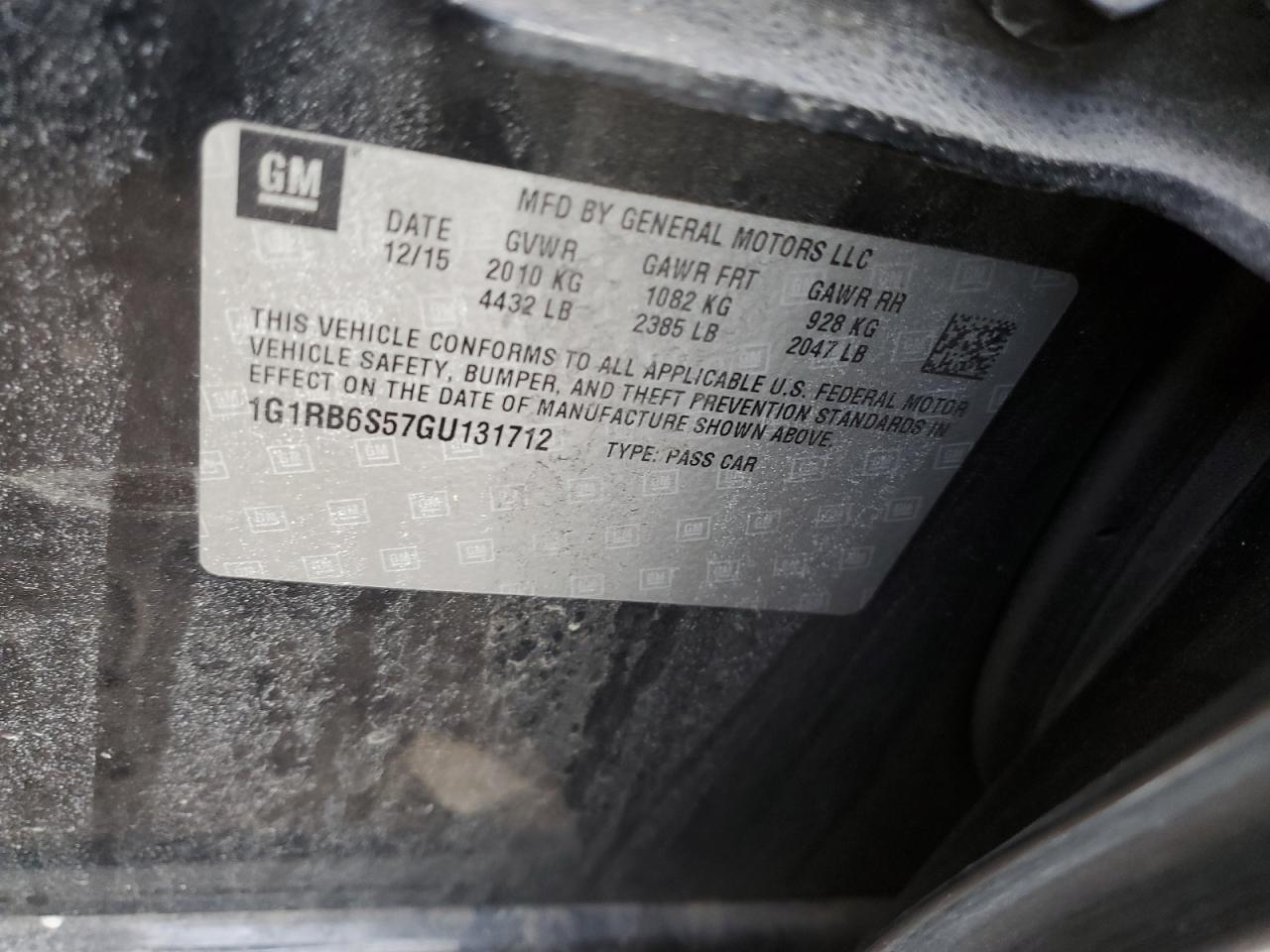 1G1RB6S57GU131712 CHEVROLET VOLT 2016