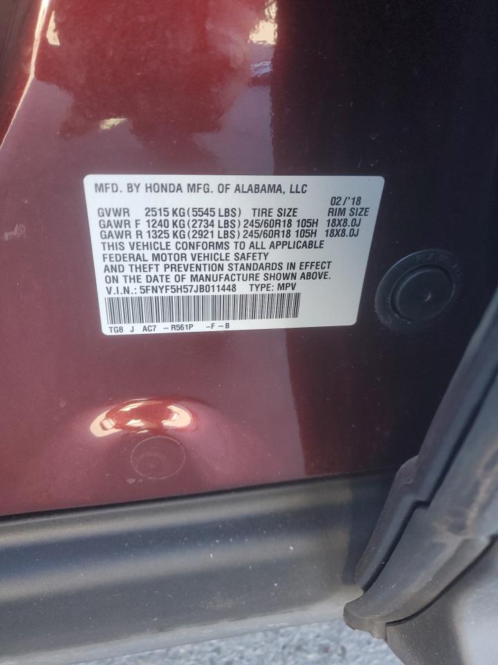 5FNYF5H57JB011448 HONDA PILOT 2018
