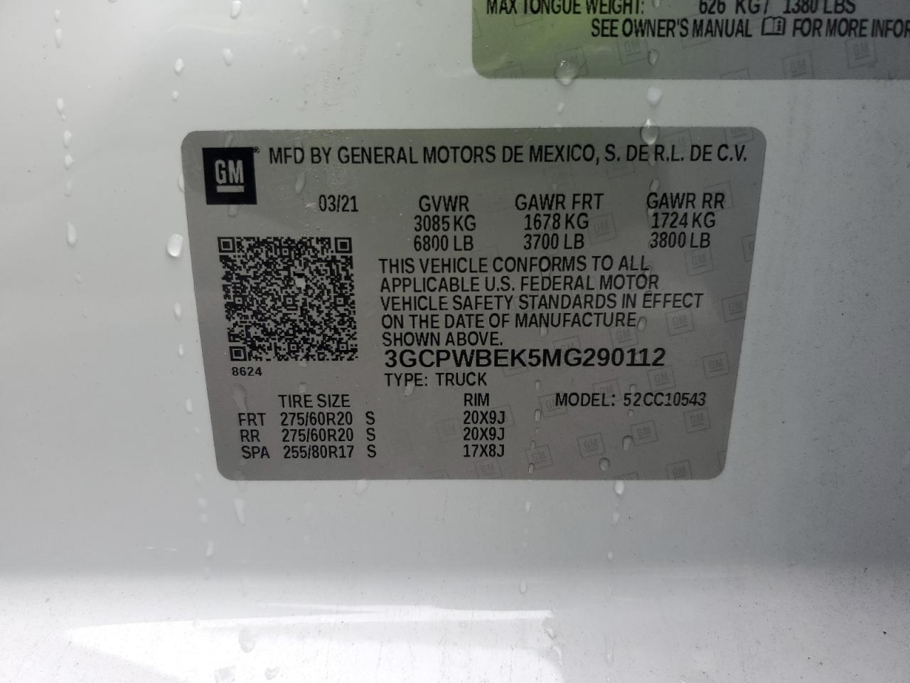 3GCPWBEK5MG290112 CHEVROLET ALL Models 2021