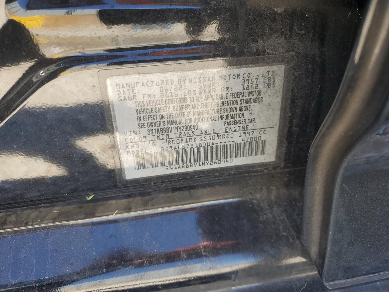 3N1AB8BV1NY280940 NISSAN SENTRA 2022