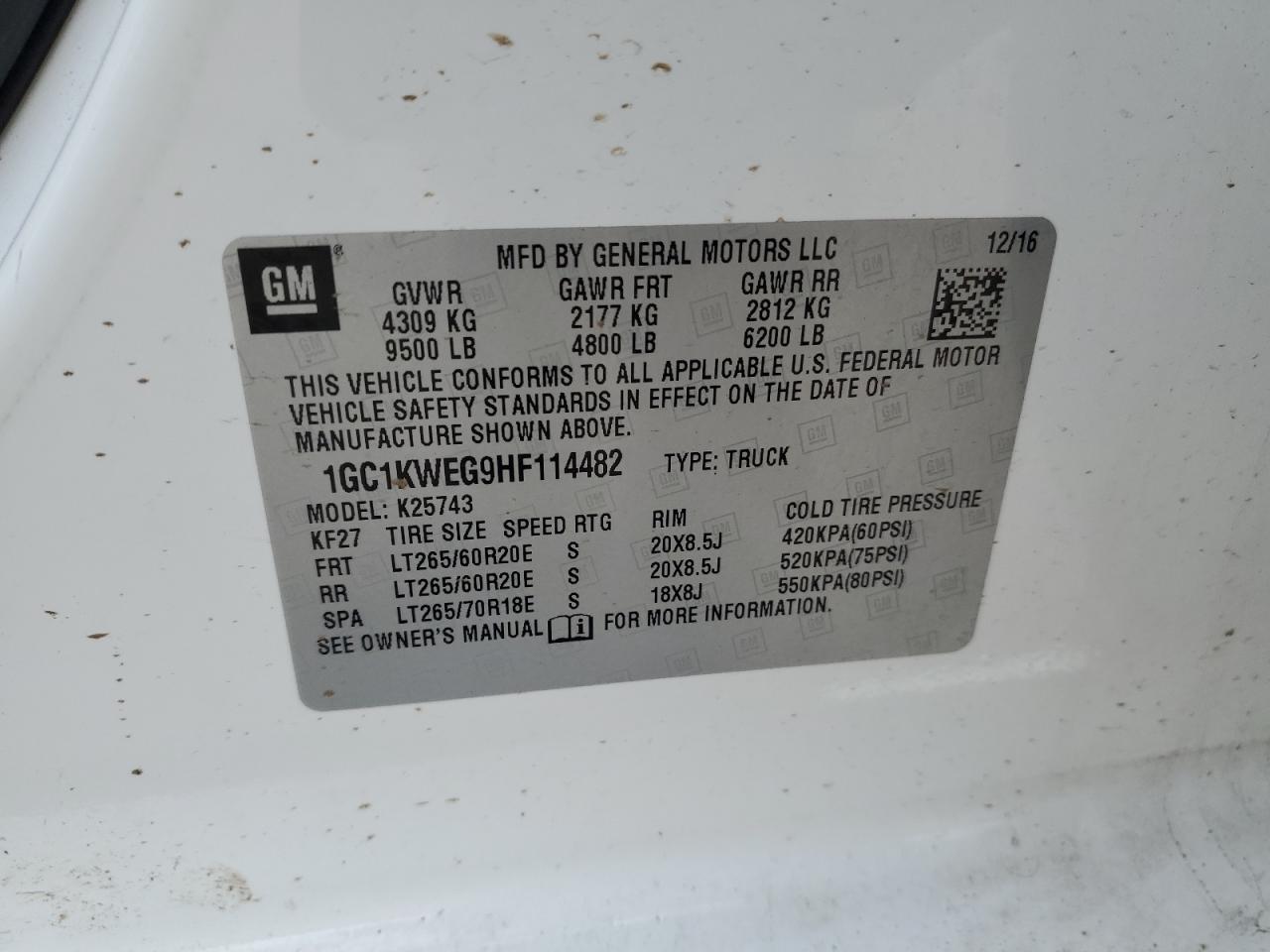 1GC1KWEG9HF114482 CHEVROLET ALL Models 2017