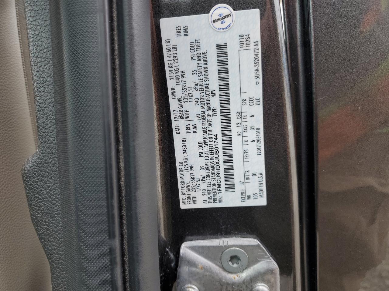 1FMCU9HDXJUB01744 FORD ESCAPE 2018