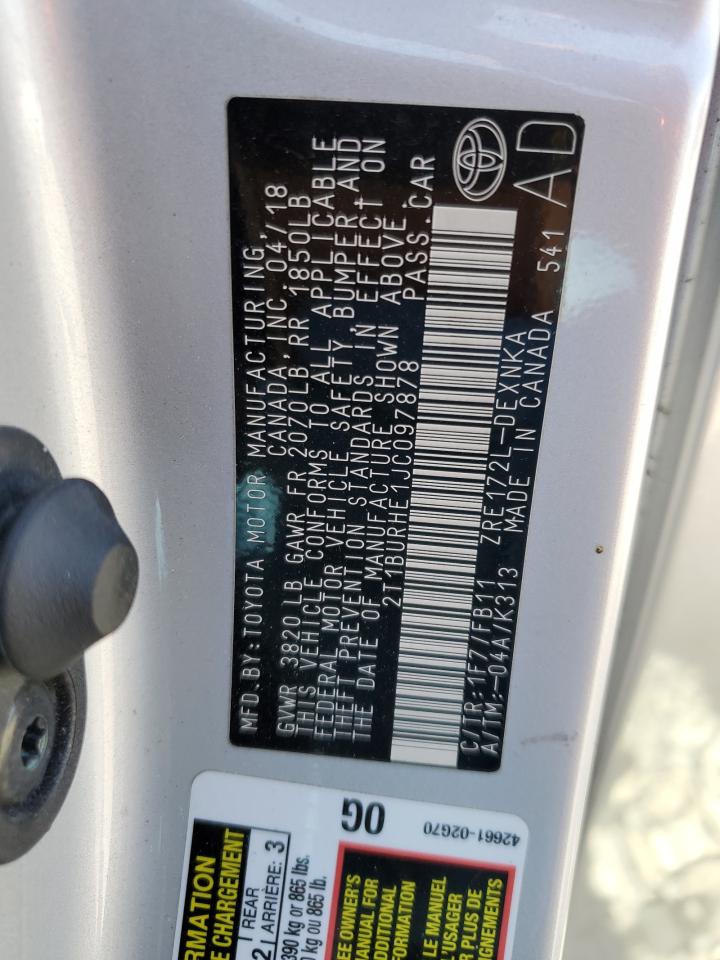 2T1BURHE1JC097878 TOYOTA COROLLA 2018