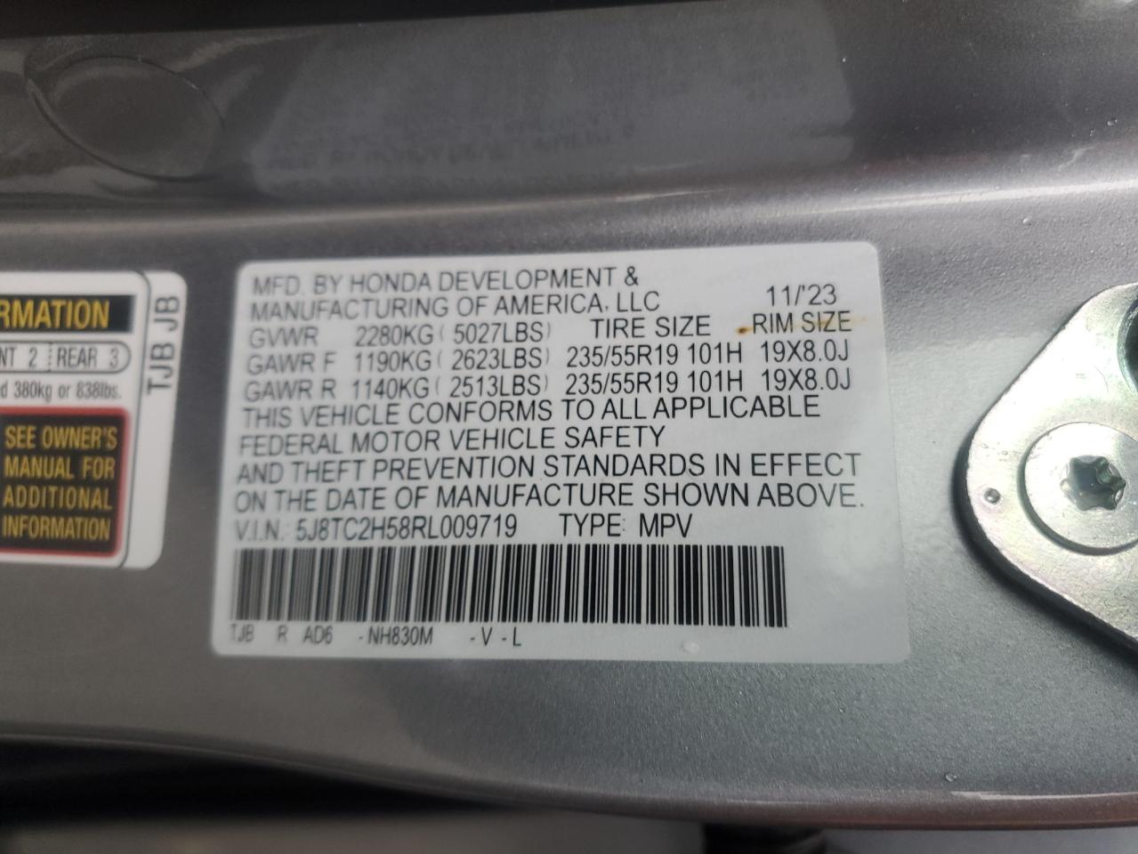 2024 Acura Rdx Technology VIN: 5J8TC2H58RL009719 Lot: 50596405