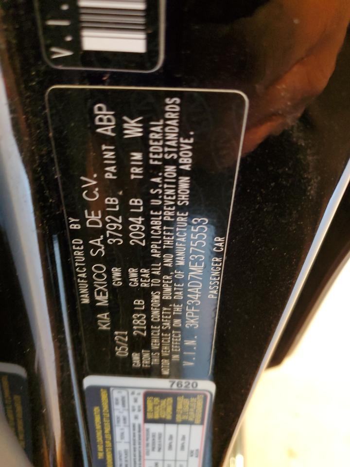 2021 Kia Forte Gt Line VIN: 3KPF34AD7ME375553 Lot: 48064995