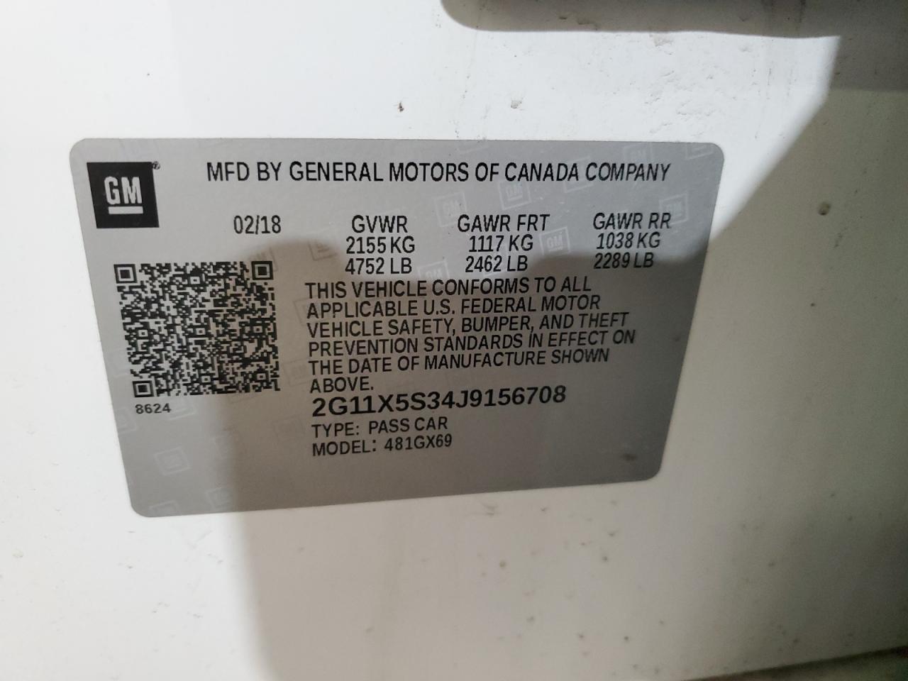 2G11X5S34J9156708 CHEVROLET IMPALA 2018