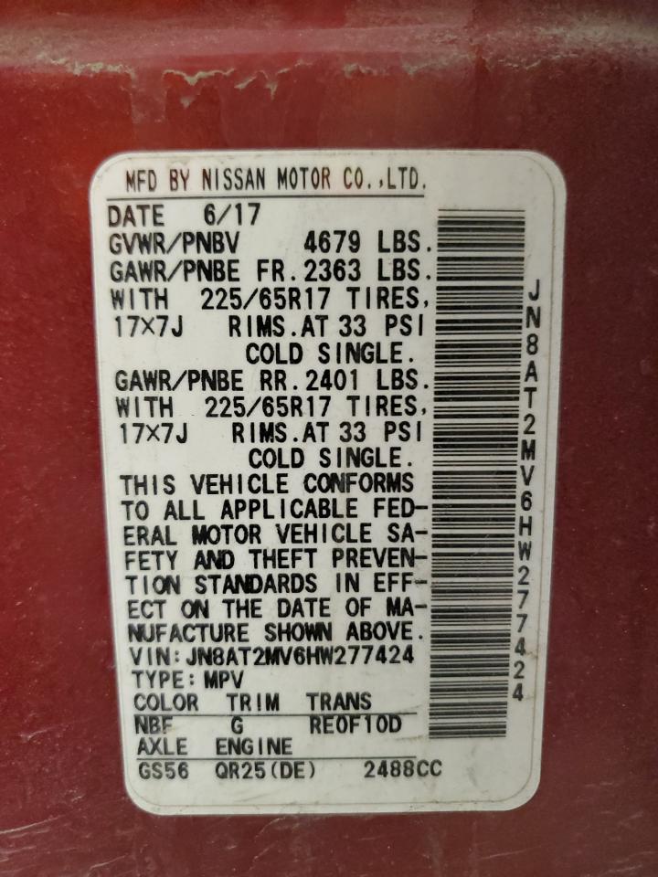 JN8AT2MV6HW277424 NISSAN ROGUE 2017
