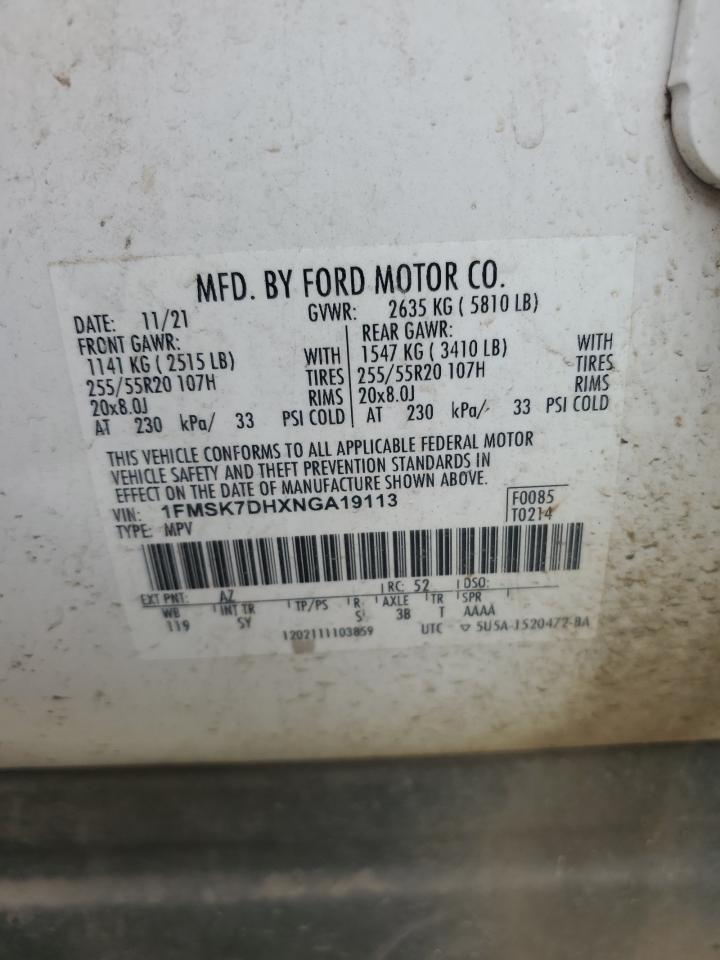 1FMSK7DHXNGA19113 FORD EXPLORER 2022