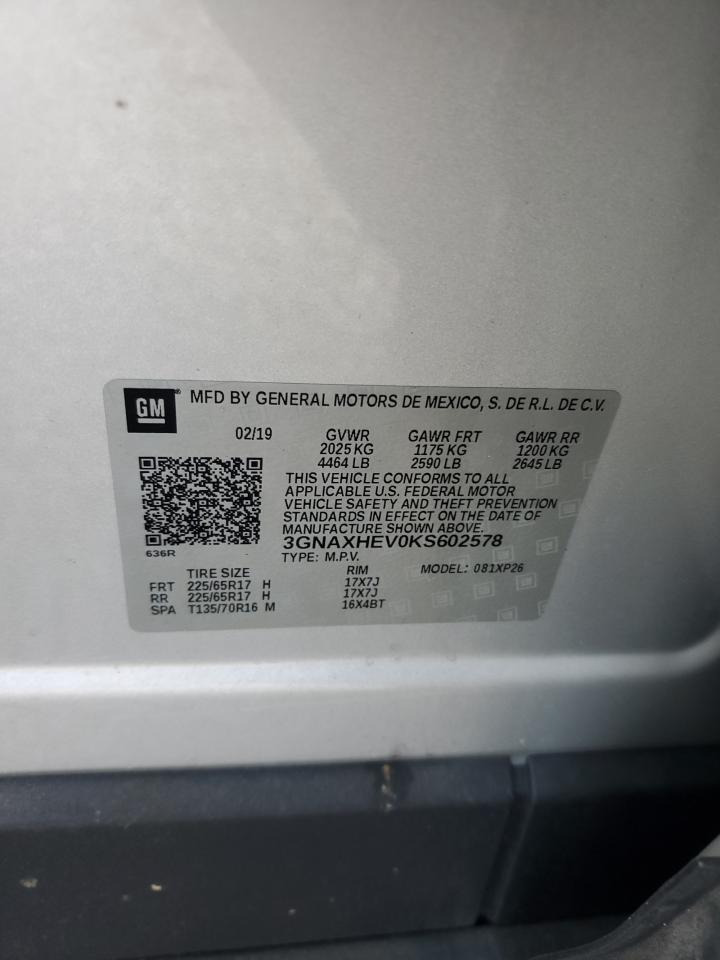 3GNAXHEV0KS602578 CHEVROLET EQUINOX 2019