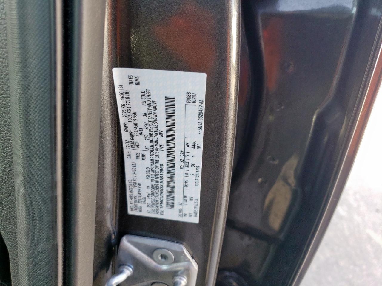 1FMCU0GDXJUB10960 FORD ESCAPE 2018