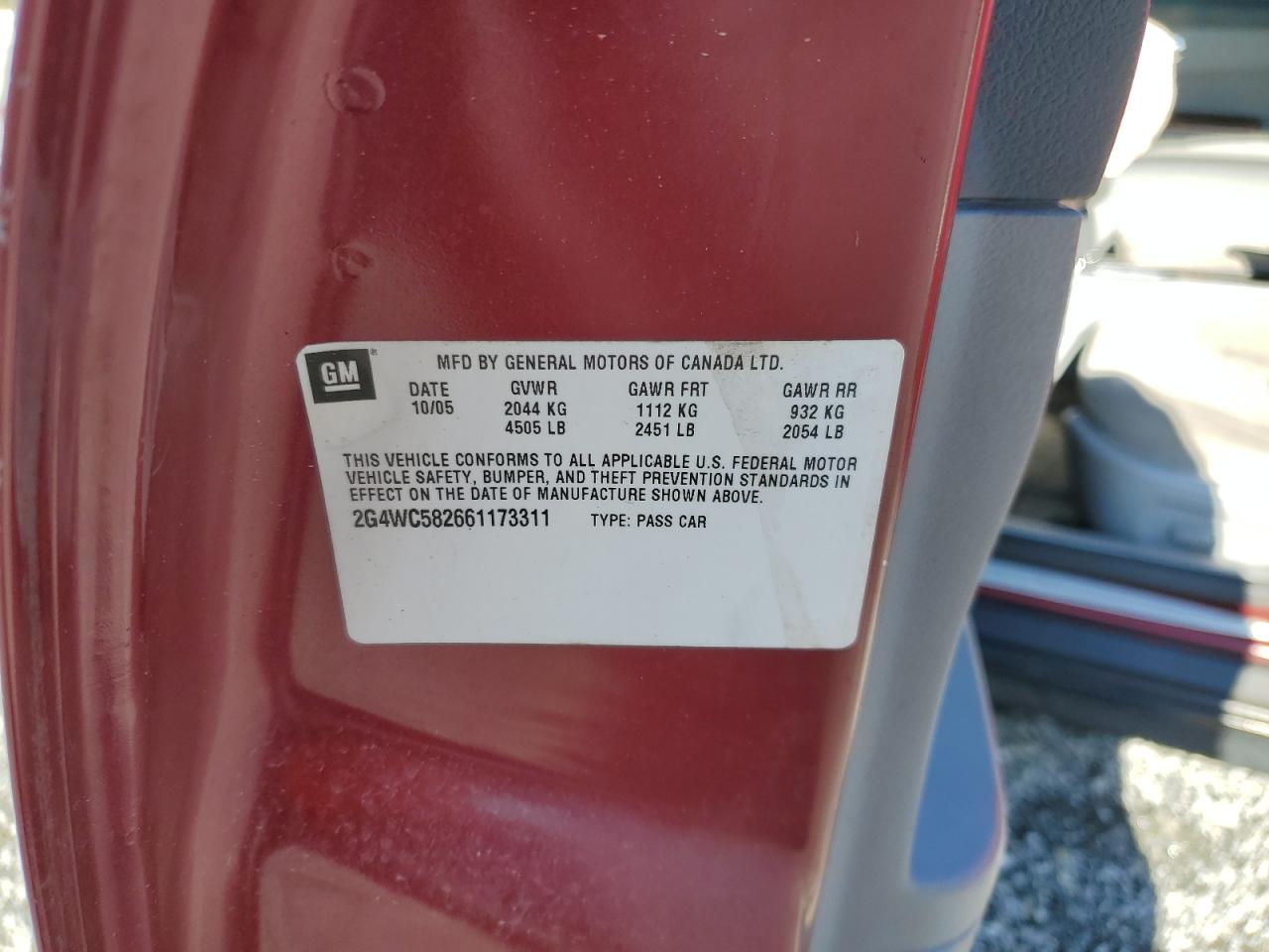 2006 Buick Lacrosse Cx VIN: 2G4WC582661173311 Lot: 49415285