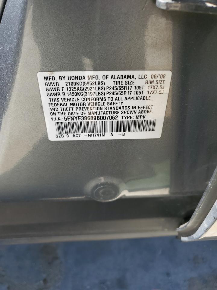 2009 Honda Pilot Exl VIN: 5FNYF38689B007062 Lot: 50105325