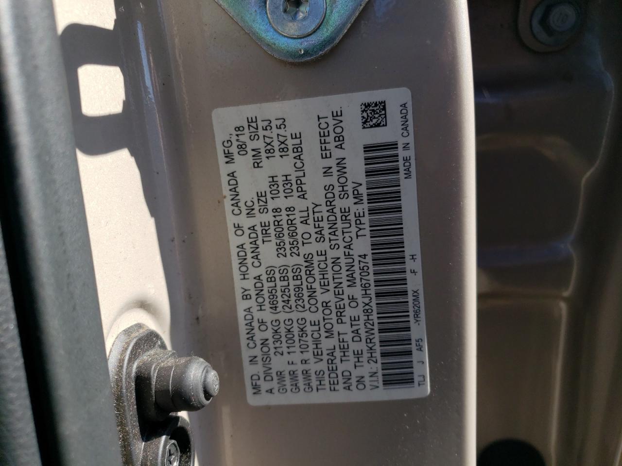 2HKRW2H8XJH670574 HONDA CRV 2018