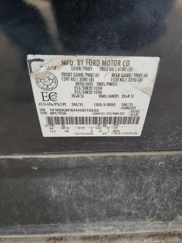 1FM5K8F8XHGD15222 FORD EXPLORER 2017