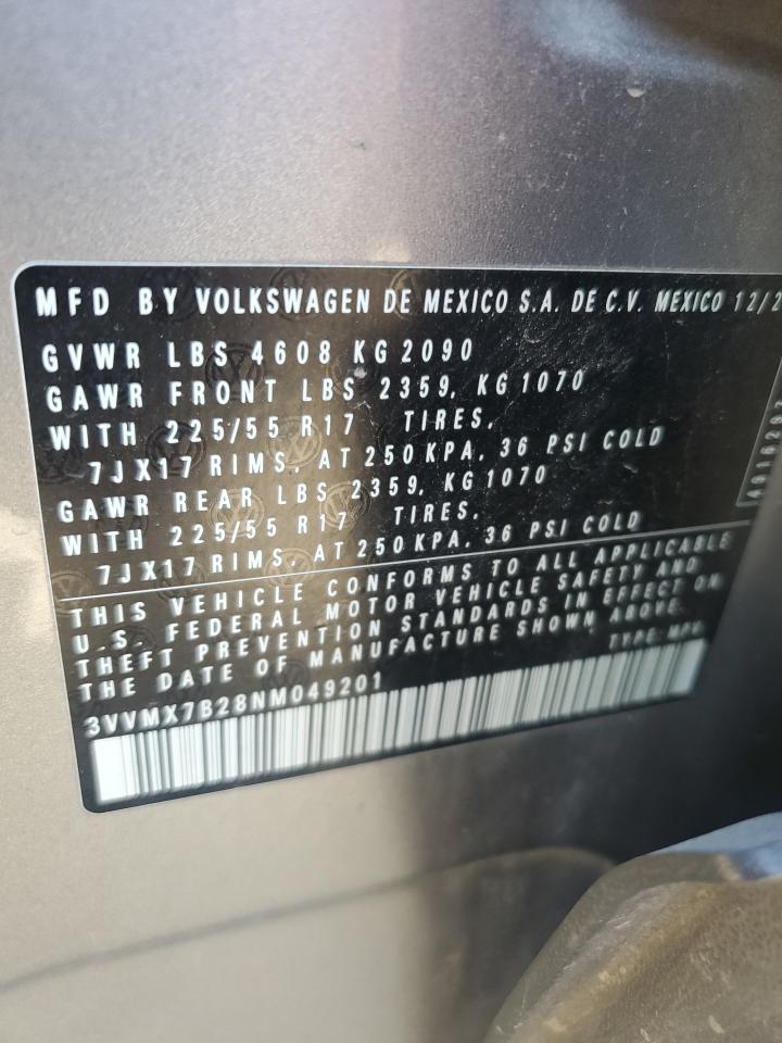 2022 Volkswagen Taos S VIN: 3VVMX7B28NM049201 Lot: 47854835