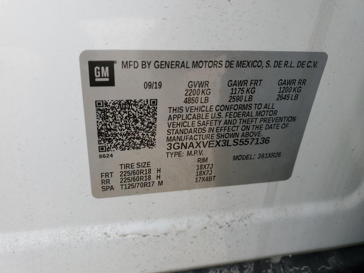 3GNAXVEX3LS557136 CHEVROLET EQUINOX 2020