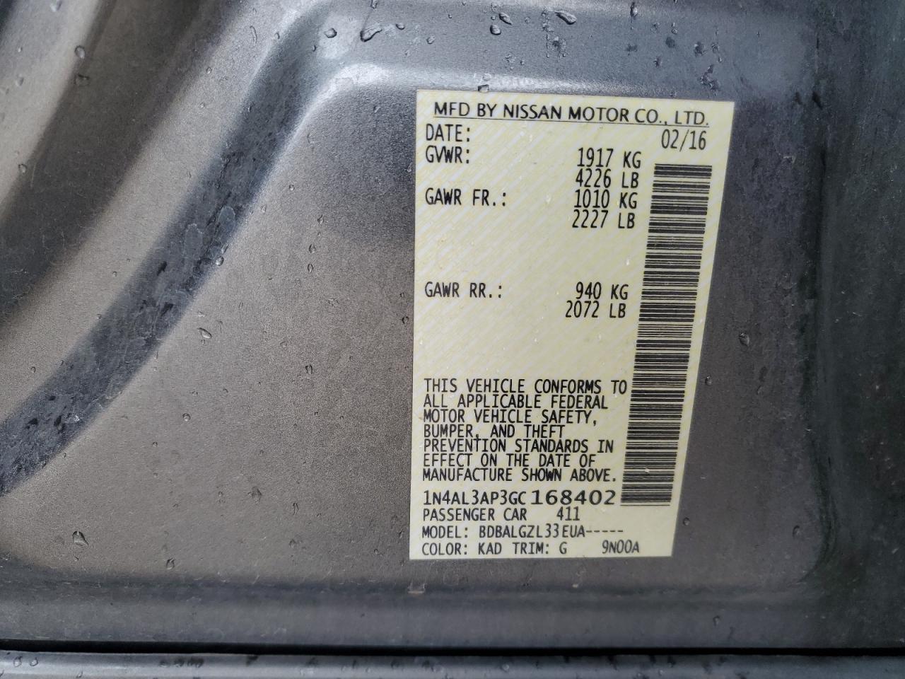 1N4AL3AP3GC168402 NISSAN ALTIMA 2016
