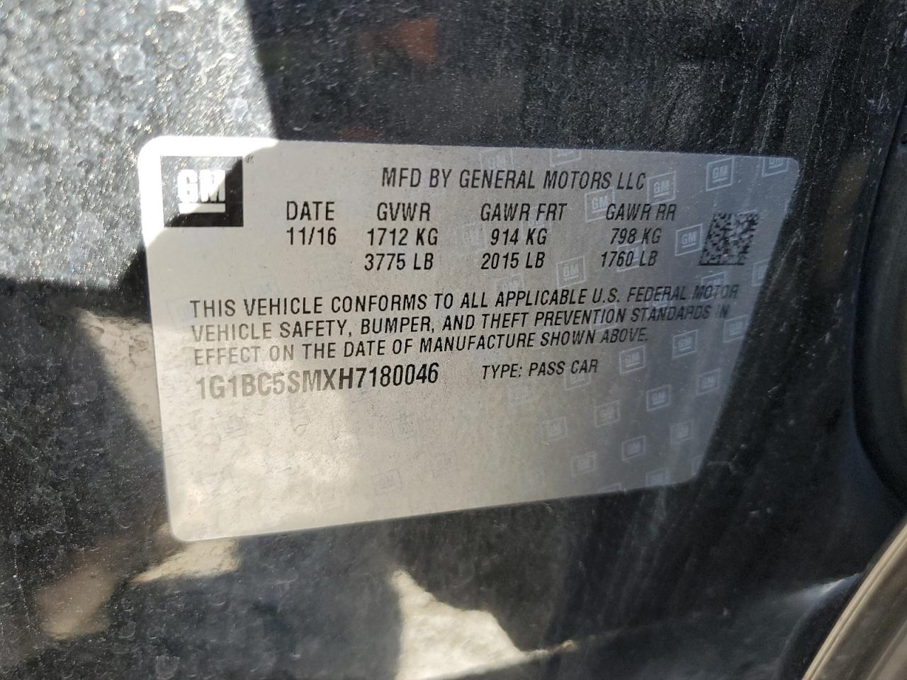 1G1BC5SMXH7180046 CHEVROLET CRUZE 2017