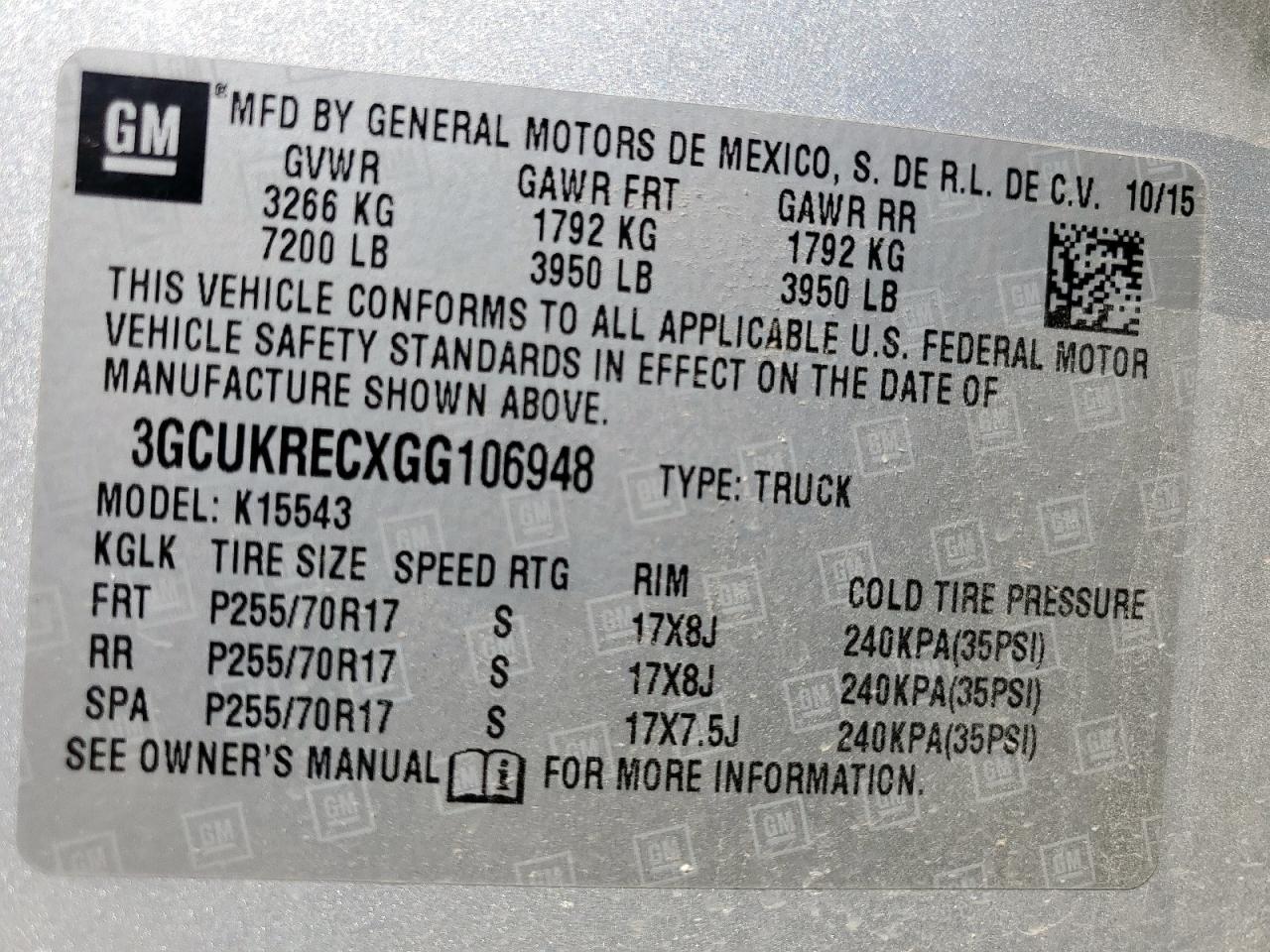 3GCUKRECXGG106948 CHEVROLET ALL Models 2016