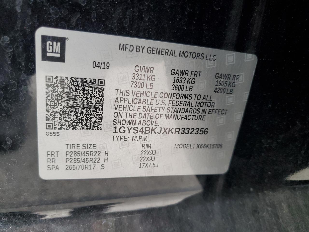 2019 Cadillac Escalade Luxury VIN: 1GYS4BKJXKR332356 Lot: 51145745