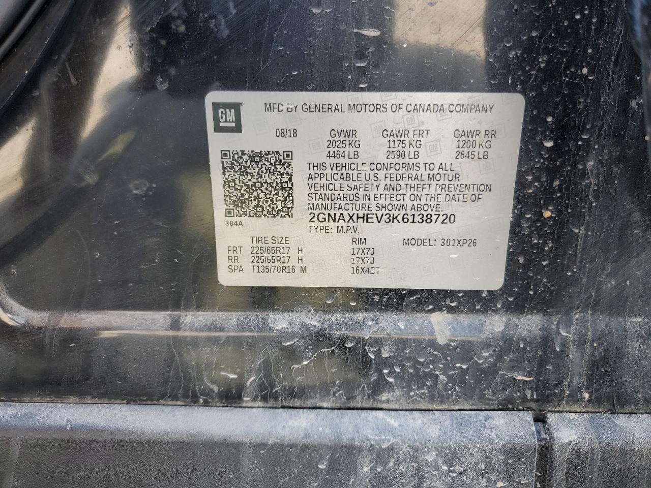 2GNAXHEV3K6138720 CHEVROLET EQUINOX 2019