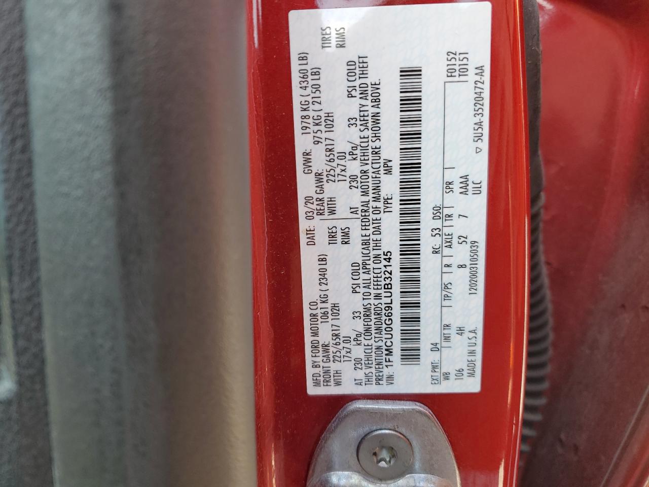 1FMCU0G69LUB32145 FORD ESCAPE 2020