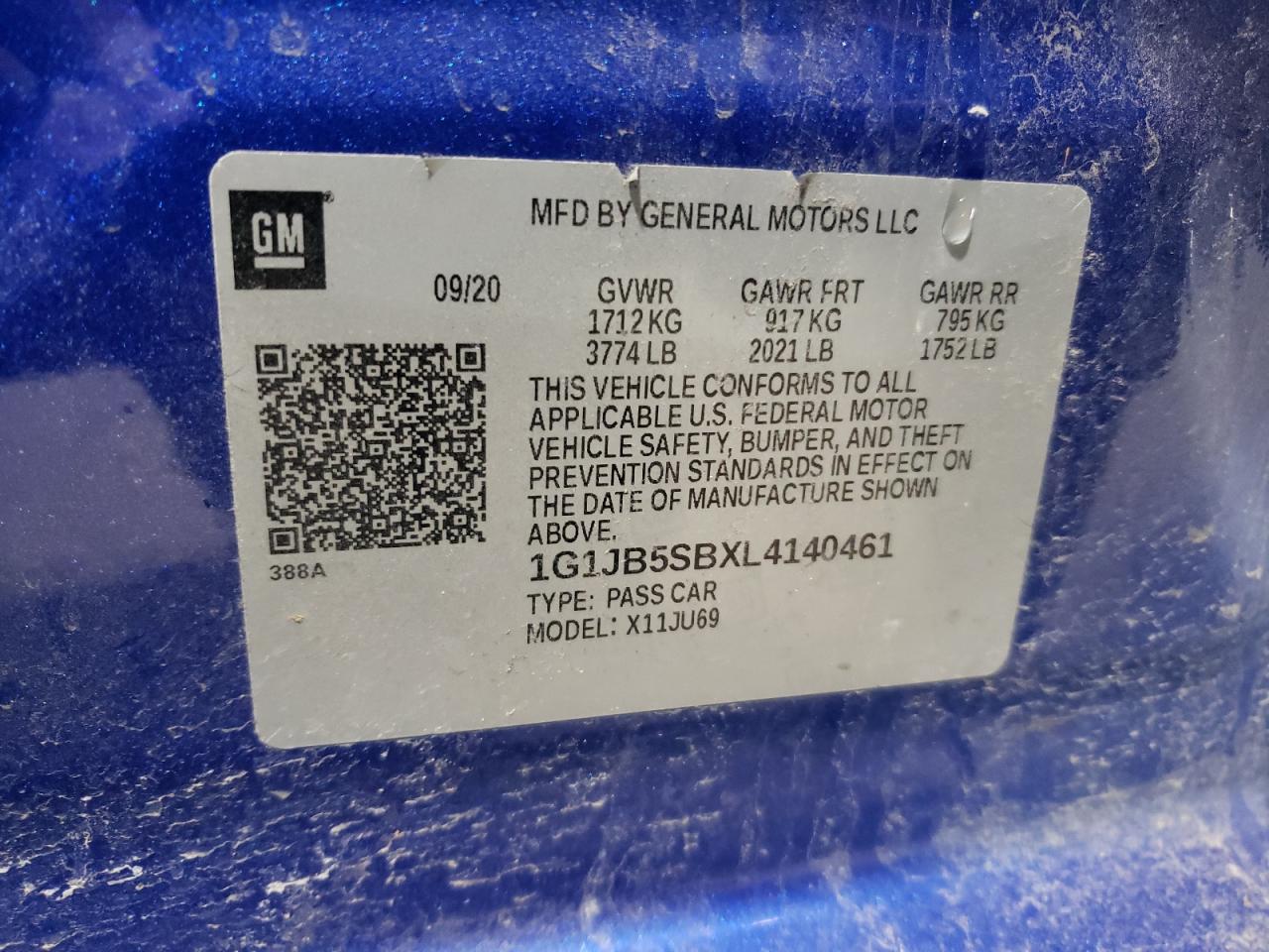 1G1JB5SBXL4140461 CHEVROLET SONIC 2020