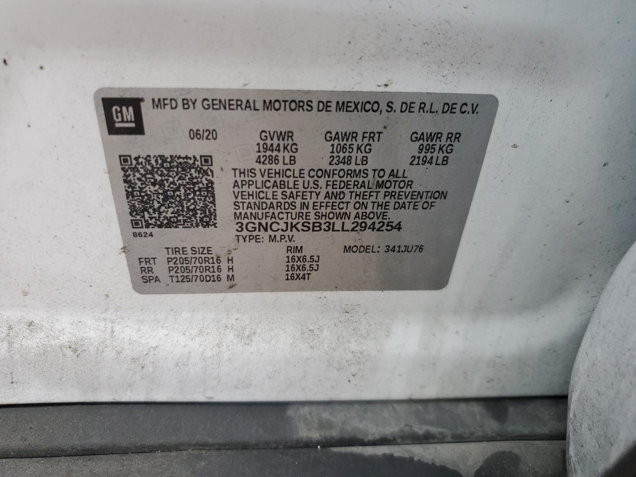 3GNCJKSB3LL294254 CHEVROLET TRAX 2020