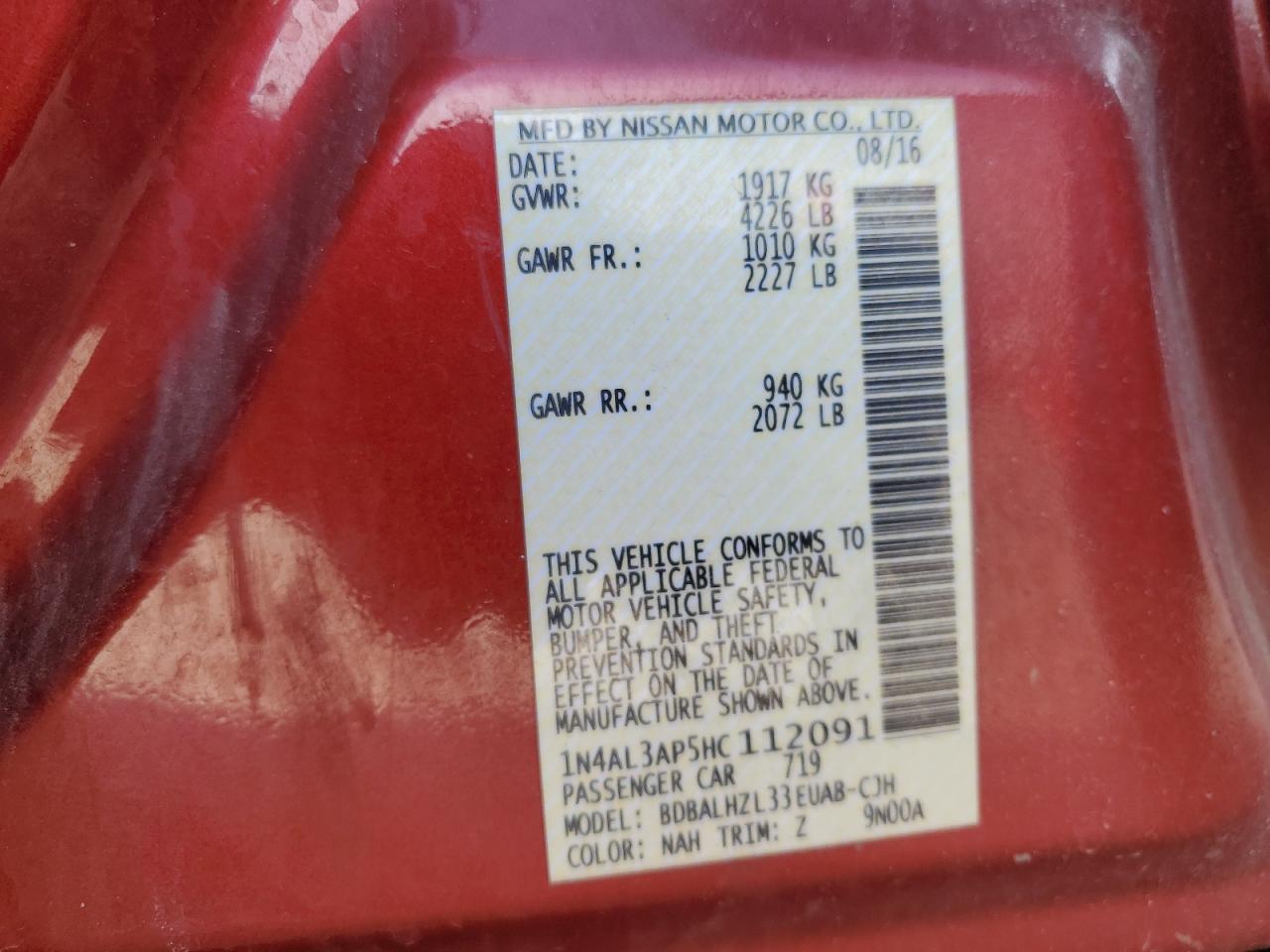 1N4AL3AP5HC112091 NISSAN ALTIMA 2017