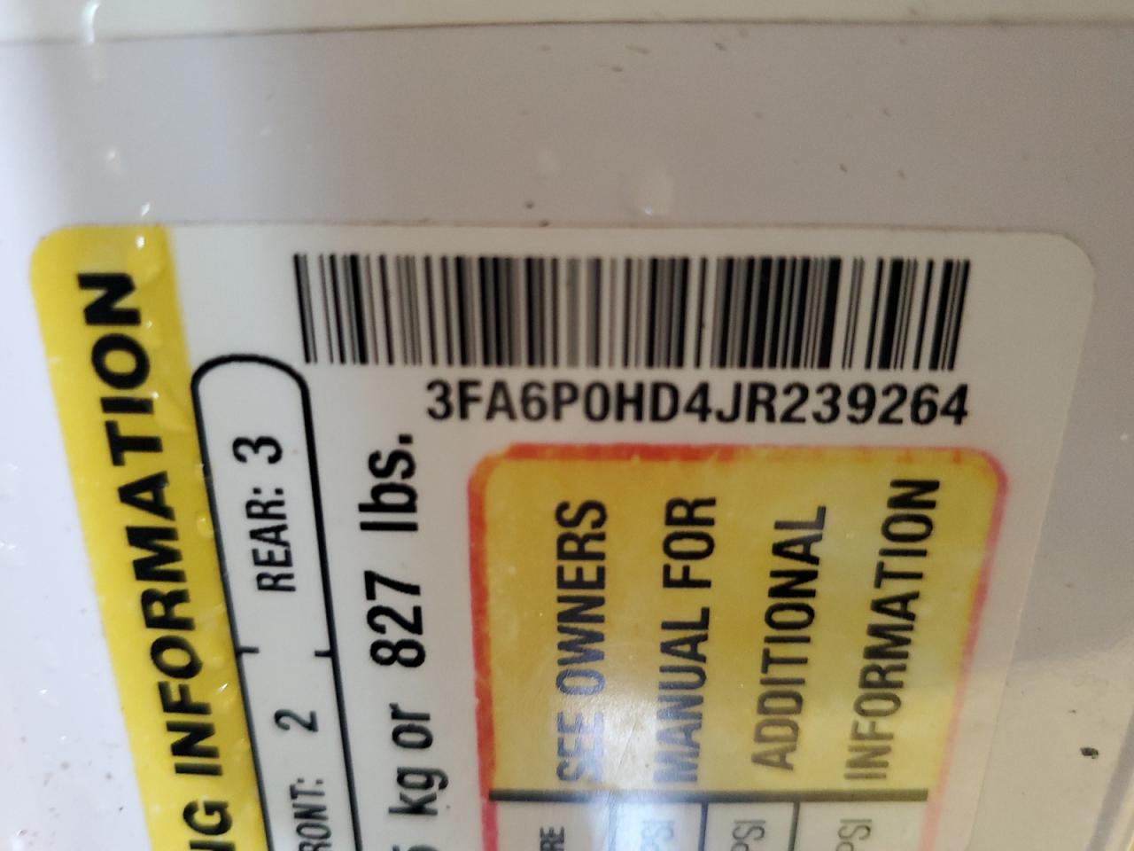 3FA6P0HD4JR239264 FORD FUSION 2018