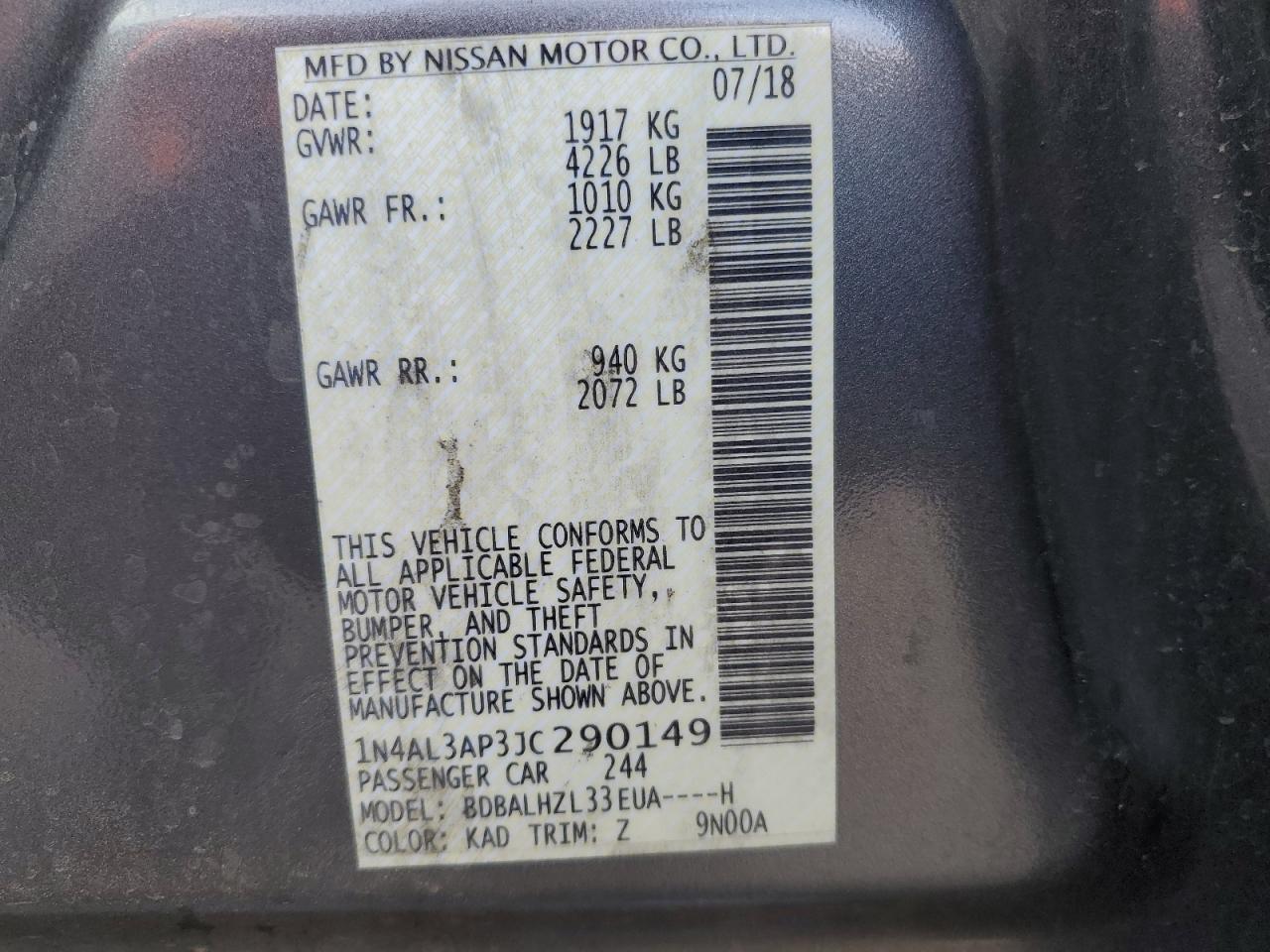1N4AL3AP3JC290149 NISSAN ALTIMA 2018