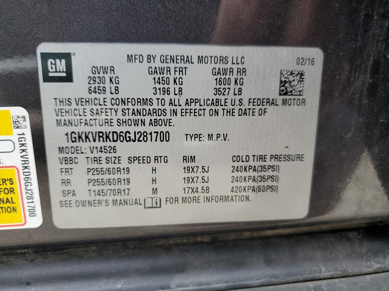 2016 GMC Acadia Slt-1 VIN: 1GKKVRKD6GJ281700 Lot: 51291205