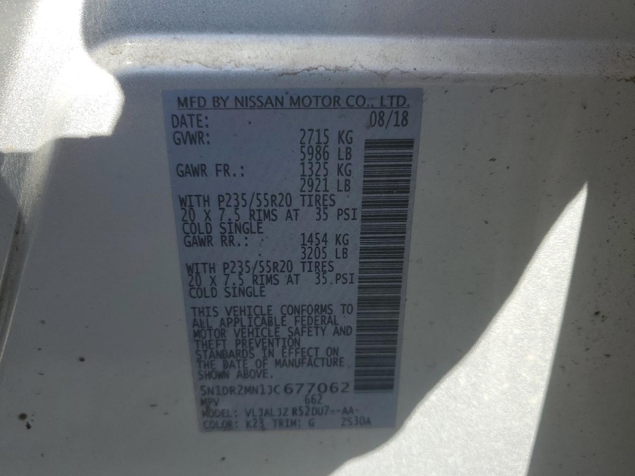 5N1DR2MN1JC677062 NISSAN PATHFINDER 2018