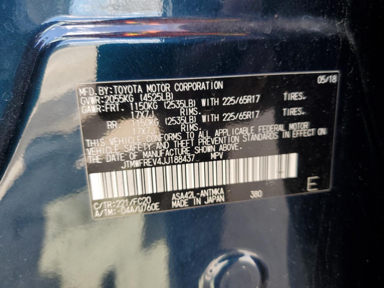 JTMWFREV4JJ188437 TOYOTA RAV4 2018