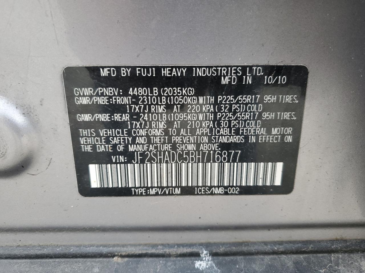 2011 Subaru Forester 2.5X Premium VIN: JF2SHADC5BH716877 Lot: 48811955